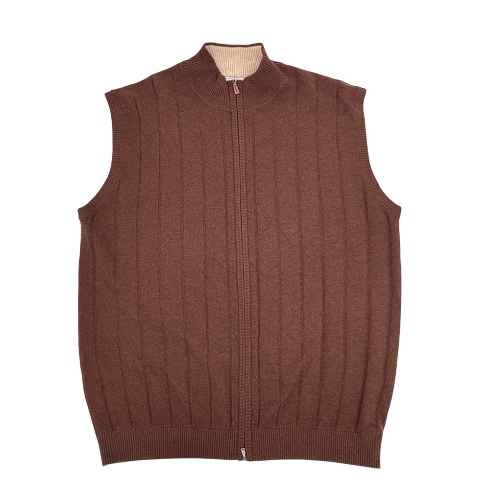 Peter Millar Mens Truffle Double Zip‎ Mock Vest 100% Cashmere XLT NWT Flaws